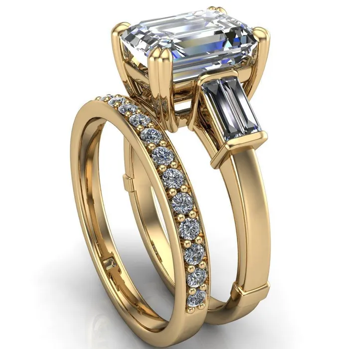 Soren Emerald Center Stone Classic And Timeless Double Baguette Diamond Sides Ring Fire Brilliance Rings