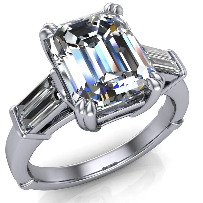 Soren Emerald Center Stone Classic And Timeless Double Baguette Diamond Sides Ring Fire Brilliance Rings
