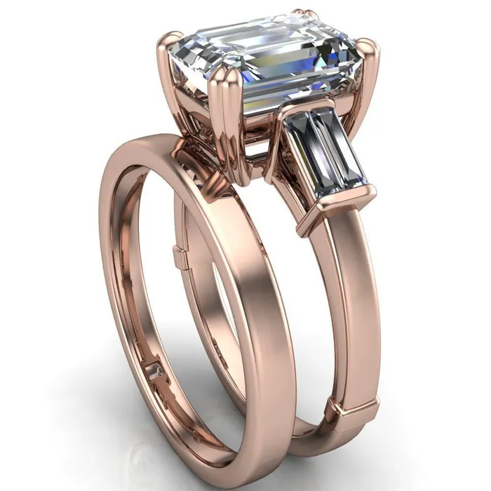 Soren Emerald Center Stone Classic And Timeless Double Baguette Diamond Sides Ring Fire Brilliance Rings