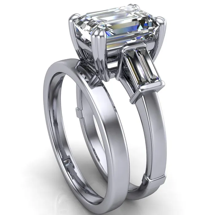 Soren Emerald Center Stone Classic And Timeless Double Baguette Diamond Sides Ring Fire Brilliance Rings