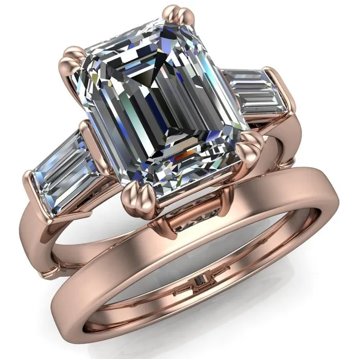 Soren Emerald Center Stone Classic And Timeless Double Baguette Diamond Sides Ring Fire Brilliance Rings