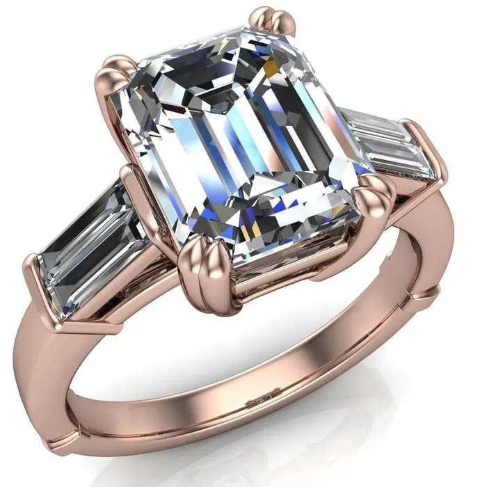 Soren Emerald Center Stone Classic And Timeless Double Baguette Diamond Sides Ring Fire Brilliance Rings