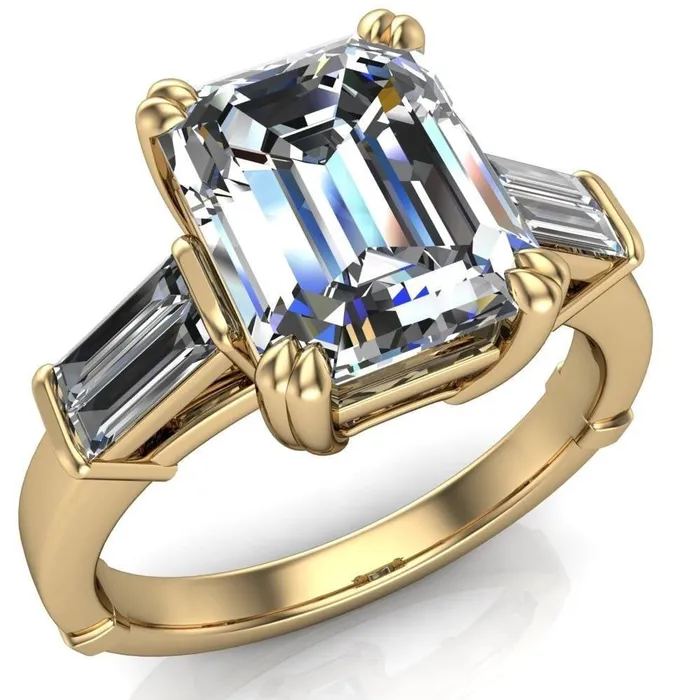 Soren Emerald Center Stone Classic And Timeless Double Baguette Diamond Sides Ring Fire Brilliance Rings