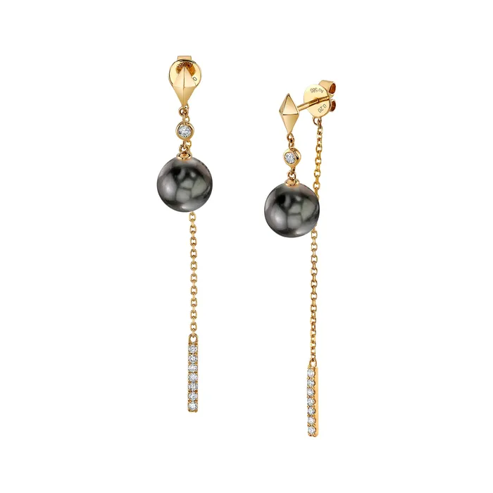 spt Earrings Tahitian South Sea Pearl Diamond Celebrity Dangle Earrings