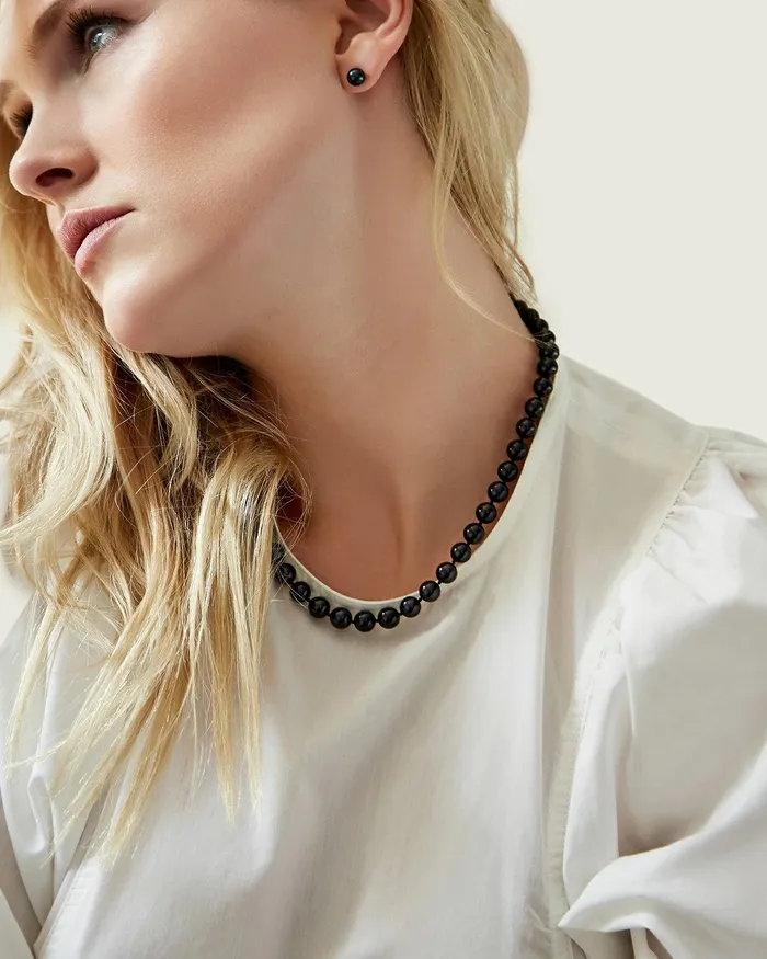 spt Necklaces Black Japanese Akoya Pearl Necklace 8085mm AA Quality