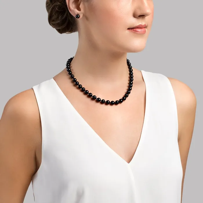 spt Necklaces Black Japanese Akoya Pearl Necklace 8085mm AA Quality