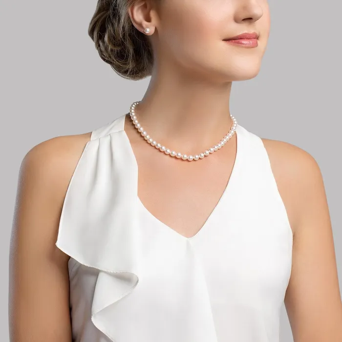 spt Necklaces Hanadama Japanese White Akoya Graduated Pearl Necklace 6090mm