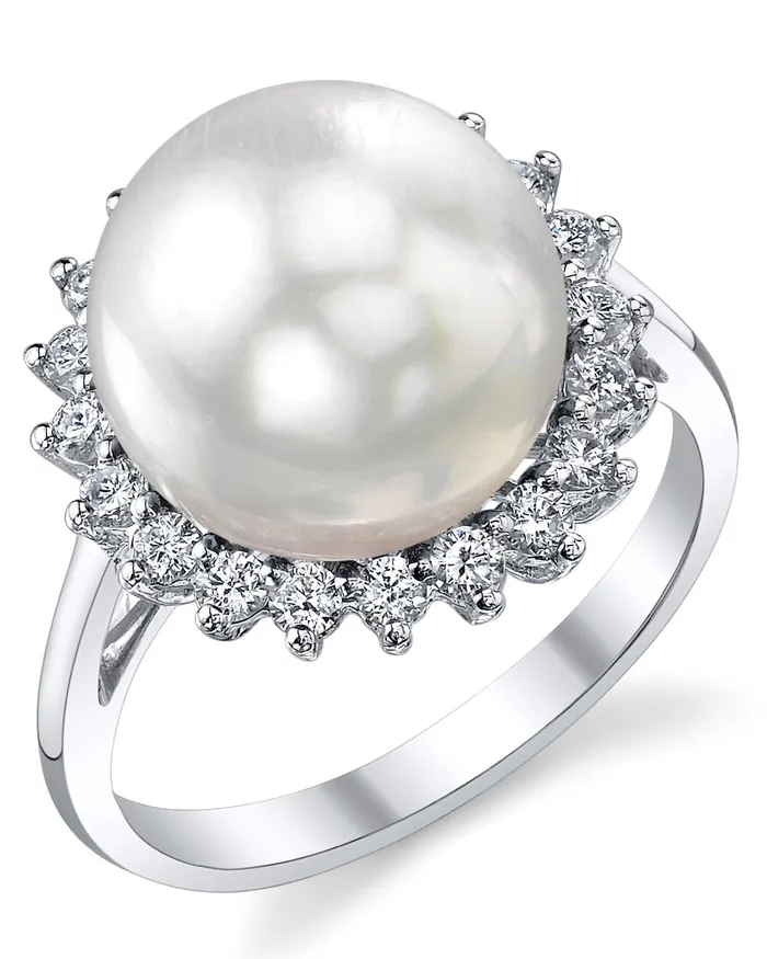 spt White South Sea Pearl Diamond Adoration Cocktail Ring Rings