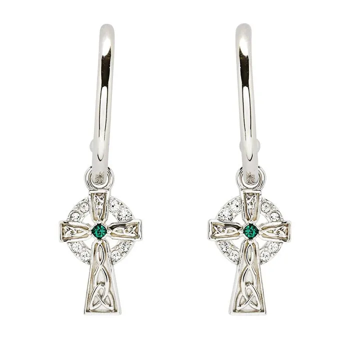 Sterling Silver Crystal Cross Hoop Earrings Shanore Earrings