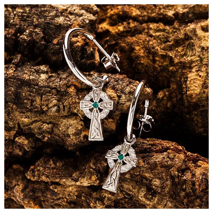 Sterling Silver Crystal Cross Hoop Earrings Shanore Earrings
