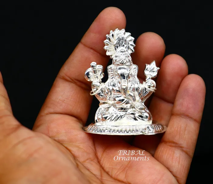 Sterling silver Lord Ganesh Idol Pooja Articles Hindu Silver Ganesha Idols handcrafted Lord Ganesh statue sculpture amazing gifting art551 TRIBAL ORNAMENTS Rings