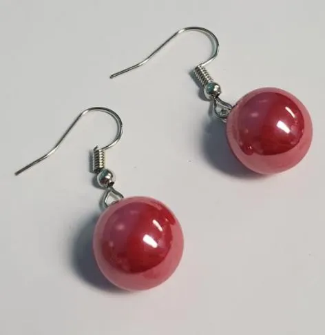 Susan Earrings E830 Hot Pink Pearl Dangle Earrings
