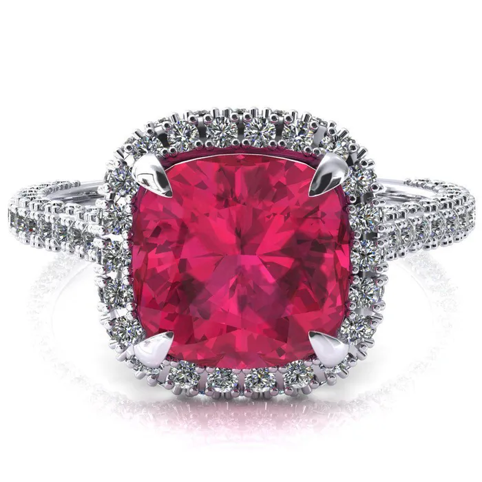 Taniya Cushion Ruby 4 Claw Prong Halo 34 Eternity 3 Sided Diamond Shank Cathedral Engagement Ring Fire Brilliance Rings Taniya Cushion Ruby 4 Claw Prong Halo 34 Eternity 3 Sided Diamond Shank Cathedral Engagement Ring Fire Brilliance Rings