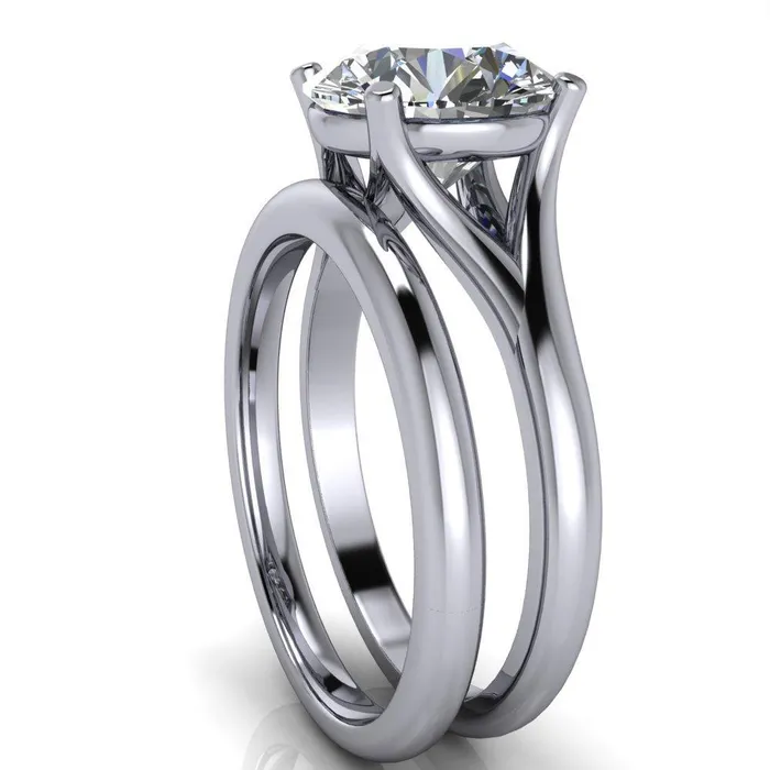 Thea Round Center Stone 4 Prong Split Shank Engagement Ring Fire Brilliance Rings