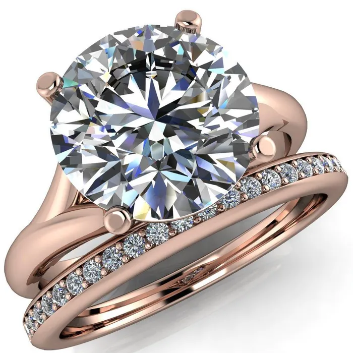 Thea Round Center Stone 4 Prong Split Shank Engagement Ring Fire Brilliance Rings