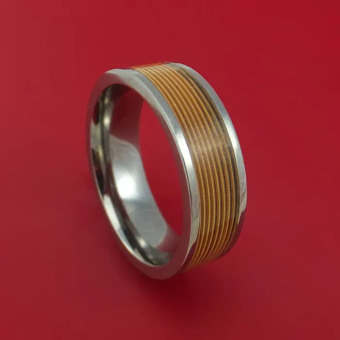 Titanium Ring with BrassWound Guitar String Inlay Custom Made Band Lashbrook Rings Titanium Ring with BrassWound Guitar String Inlay Custom Made Band Lashbrook Rings