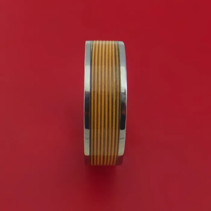 Titanium Ring with BrassWound Guitar String Inlay Custom Made Band Lashbrook Rings Titanium Ring with BrassWound Guitar String Inlay Custom Made Band Lashbrook Rings