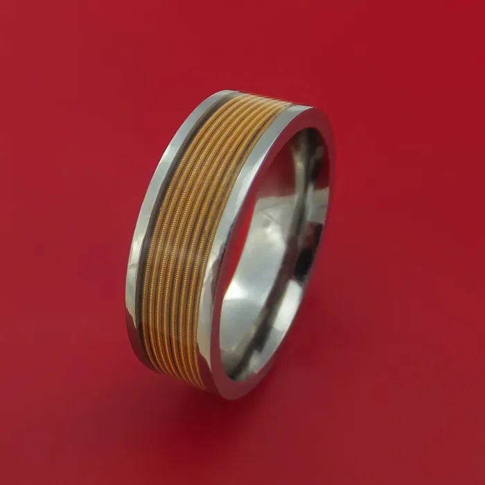 Titanium Ring with BrassWound Guitar String Inlay Custom Made Band Lashbrook Rings Titanium Ring with BrassWound Guitar String Inlay Custom Made Band Lashbrook Rings