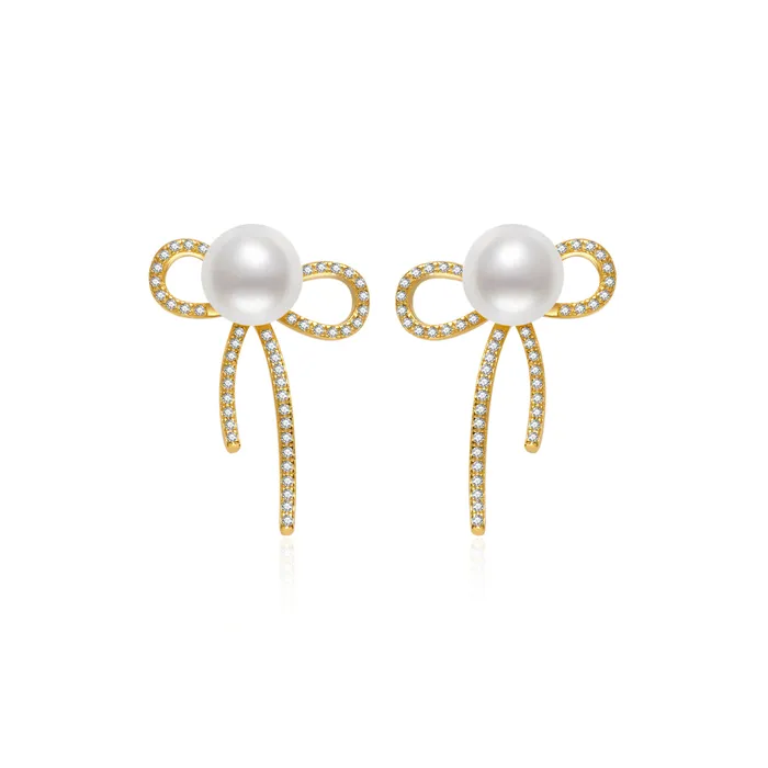Top Grade Freshwater Pearl Earrings WE00800 RIBBON Pearly Lustre Earrings