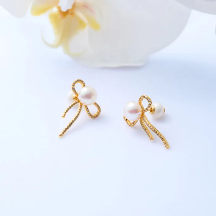 Top Grade Freshwater Pearl Earrings WE00800 RIBBON Pearly Lustre Earrings