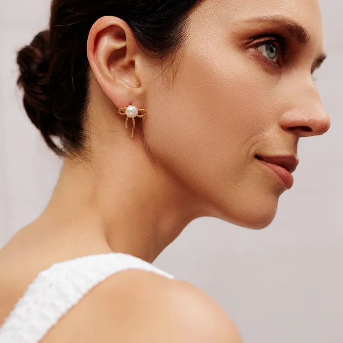 Top Grade Freshwater Pearl Earrings WE00800 RIBBON Pearly Lustre Earrings