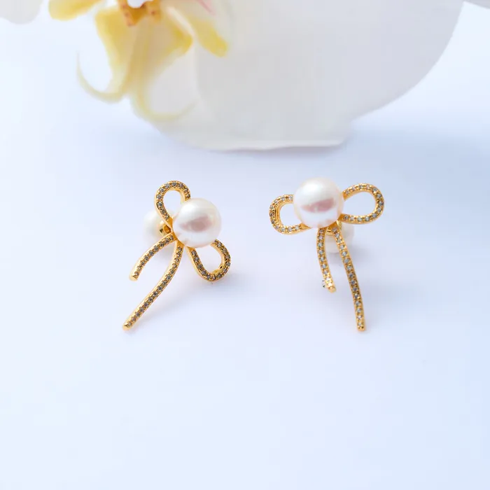 Top Grade Freshwater Pearl Earrings WE00800 RIBBON Pearly Lustre Earrings