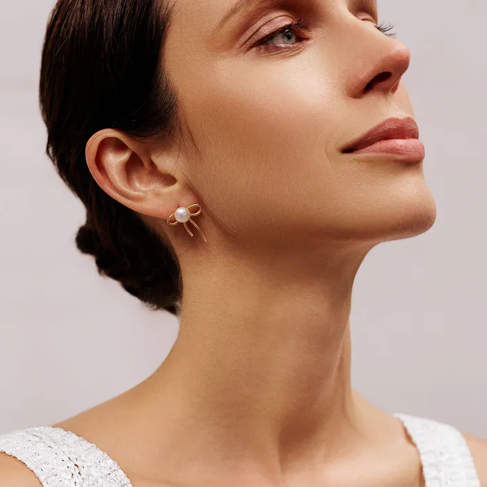 Top Grade Freshwater Pearl Earrings WE00800 RIBBON Pearly Lustre Earrings