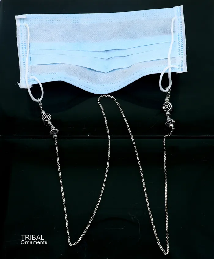 TRIBAL ORNAMENTS 30 long Sterling silver Face Mask Chain Eyeglass Glasses Chains cuban link chain Women Stylish Sunglass Eyeglass Cord mask chain ch139 Necklaces