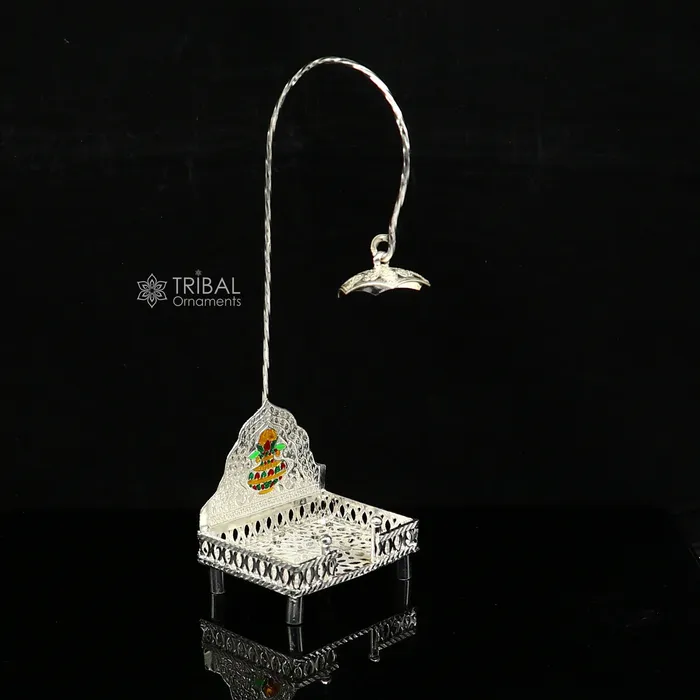 TRIBAL ORNAMENTS 925 pure sterling silver handcrafted small sinhasan idol krishna Bal Gopala throne god statues stand chair temple art puja article su1168 Rings