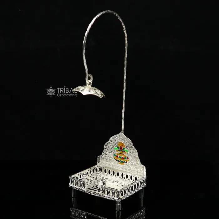 TRIBAL ORNAMENTS 925 pure sterling silver handcrafted small sinhasan idol krishna Bal Gopala throne god statues stand chair temple art puja article su1168 Rings