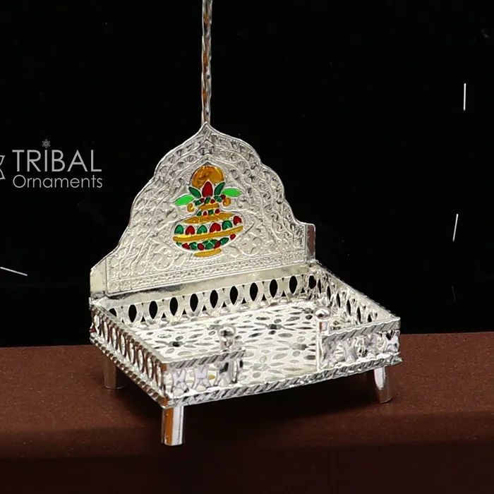 TRIBAL ORNAMENTS 925 pure sterling silver handcrafted small sinhasan idol krishna Bal Gopala throne god statues stand chair temple art puja article su1168 Rings