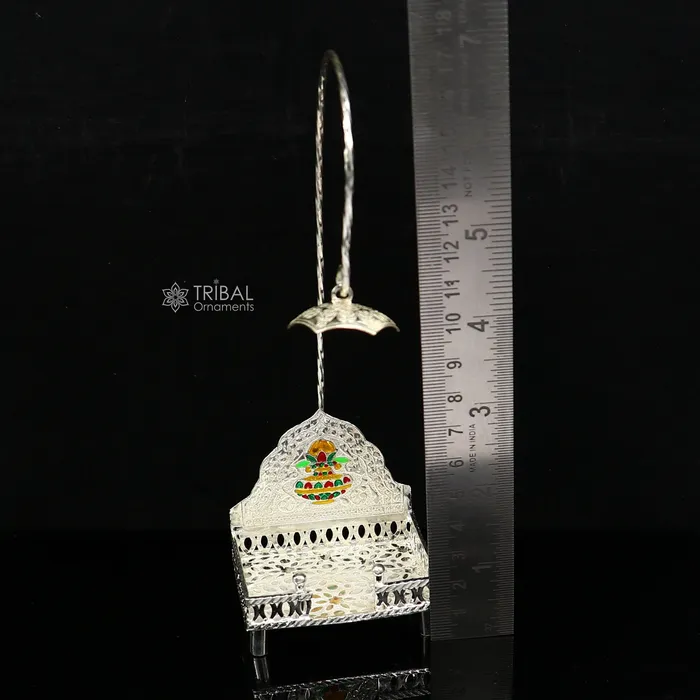 TRIBAL ORNAMENTS 925 pure sterling silver handcrafted small sinhasan idol krishna Bal Gopala throne god statues stand chair temple art puja article su1168 Rings