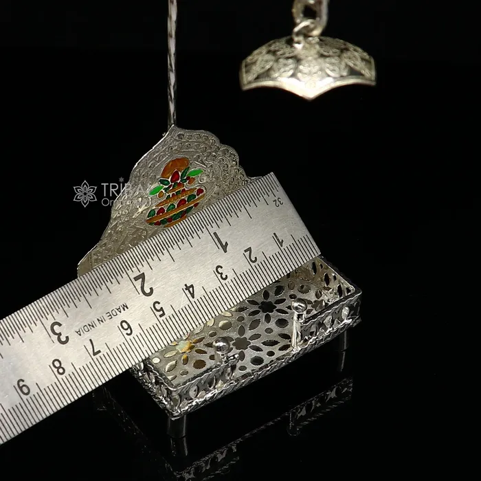 TRIBAL ORNAMENTS 925 pure sterling silver handcrafted small sinhasan idol krishna Bal Gopala throne god statues stand chair temple art puja article su1168 Rings