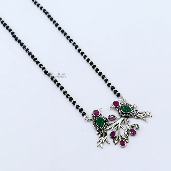 TRIBAL ORNAMENTS 925 sterling silver black beads chain mangal sutra necklace for daily use brides Mangalsutra chunky necklace love bird pendant ms65 Necklaces TRIBAL ORNAMENTS 925 sterling silver black beads chain mangal sutra necklace for daily use brides Mangalsutra chunky necklace love bird pendant ms65 Necklaces
