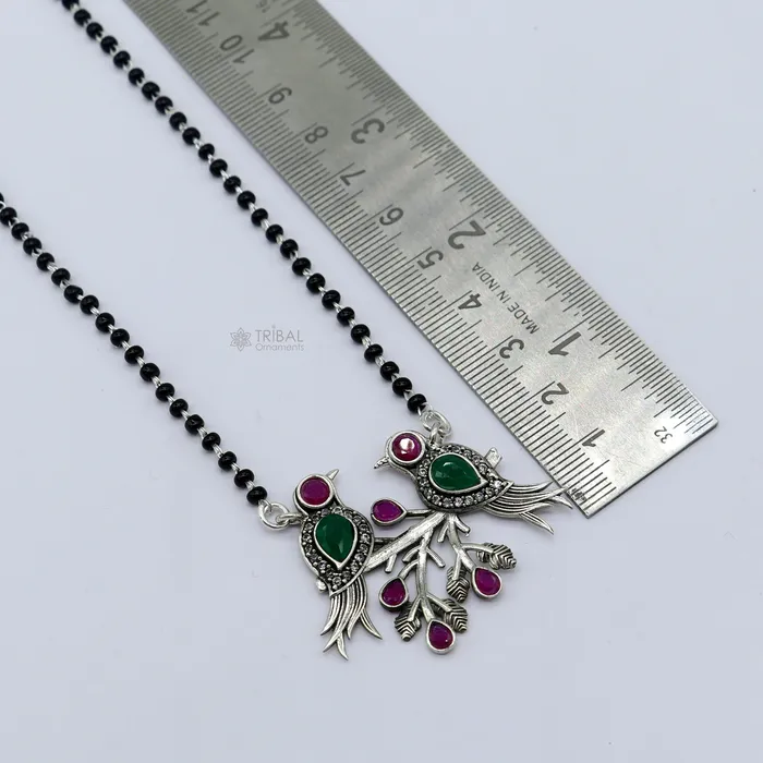 TRIBAL ORNAMENTS 925 sterling silver black beads chain mangal sutra necklace for daily use brides Mangalsutra chunky necklace love bird pendant ms65 Necklaces TRIBAL ORNAMENTS 925 sterling silver black beads chain mangal sutra necklace for daily use brides Mangalsutra chunky necklace love bird pendant ms65 Necklaces