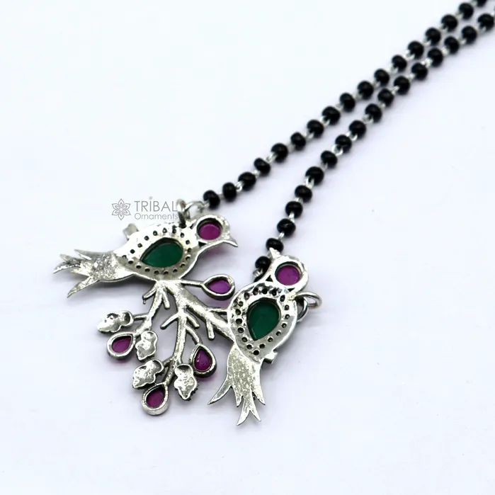 TRIBAL ORNAMENTS 925 sterling silver black beads chain mangal sutra necklace for daily use brides Mangalsutra chunky necklace love bird pendant ms65 Necklaces TRIBAL ORNAMENTS 925 sterling silver black beads chain mangal sutra necklace for daily use brides Mangalsutra chunky necklace love bird pendant ms65 Necklaces
