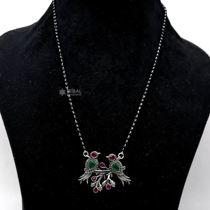 TRIBAL ORNAMENTS 925 sterling silver black beads chain mangal sutra necklace for daily use brides Mangalsutra chunky necklace love bird pendant ms65 Necklaces TRIBAL ORNAMENTS 925 sterling silver black beads chain mangal sutra necklace for daily use brides Mangalsutra chunky necklace love bird pendant ms65 Necklaces