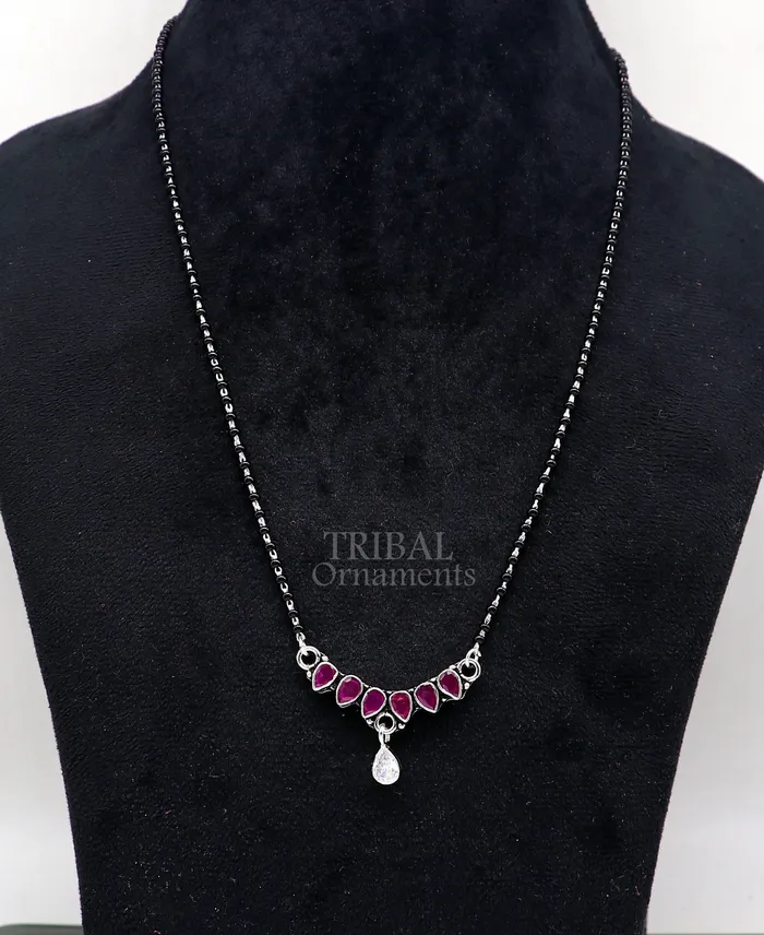 TRIBAL ORNAMENTS 925 sterling silver black beads chain Trendy necklace gorgeous flower design pendant traditional style brides Mangalsutra necklace MS02 Necklaces TRIBAL ORNAMENTS 925 sterling silver black beads chain Trendy necklace gorgeous flower design pendant traditional style brides Mangalsutra necklace MS02 Necklaces