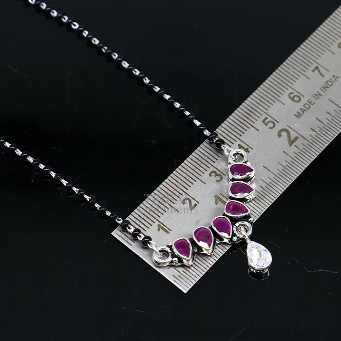TRIBAL ORNAMENTS 925 sterling silver black beads chain Trendy necklace gorgeous flower design pendant traditional style brides Mangalsutra necklace MS02 Necklaces