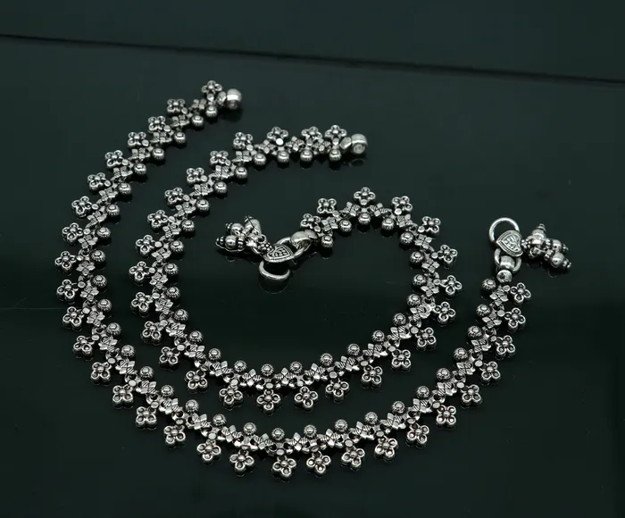 TRIBAL ORNAMENTS 925 sterling silver custom made anklets best anklets bracelet foot bracelet belly dance jewelry elegant tribal ethnic anklets nank289 Bracelets