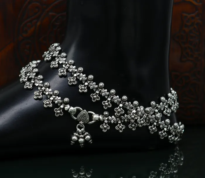 TRIBAL ORNAMENTS 925 sterling silver custom made anklets best anklets bracelet foot bracelet belly dance jewelry elegant tribal ethnic anklets nank289 Bracelets