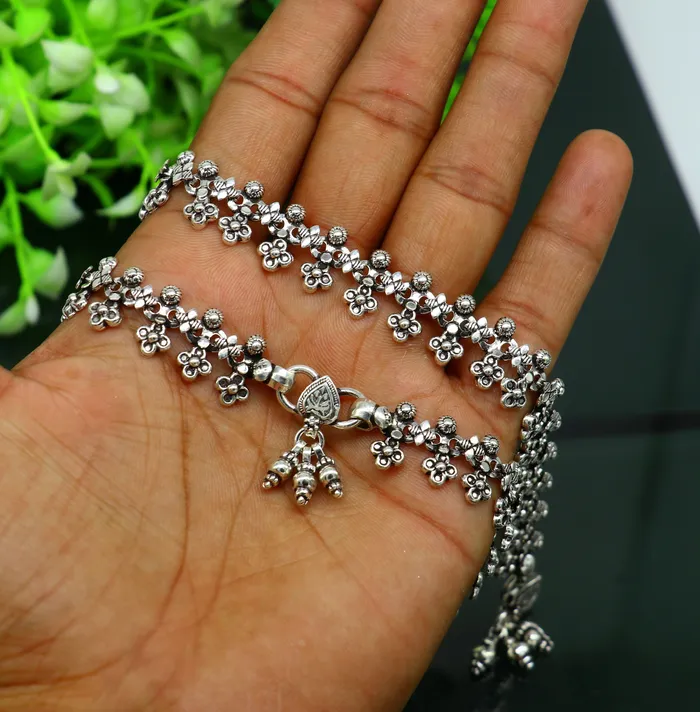 TRIBAL ORNAMENTS 925 sterling silver custom made anklets best anklets bracelet foot bracelet belly dance jewelry elegant tribal ethnic anklets nank289 Bracelets