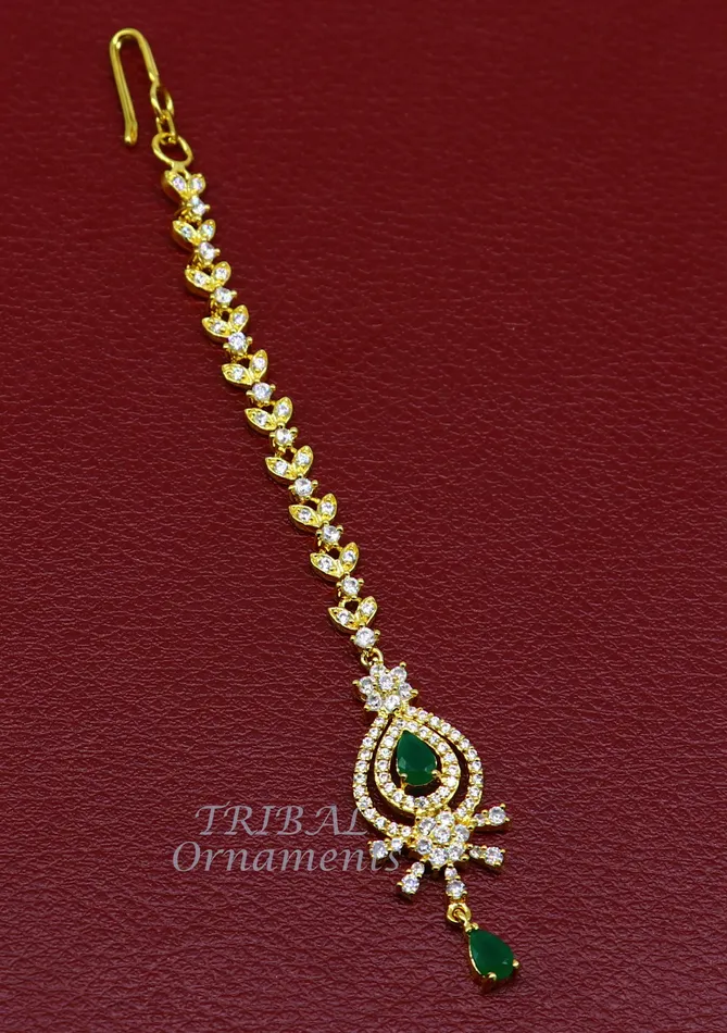 TRIBAL ORNAMENTS 925 sterling silver customized gold tone cubic zircon stone head jewelry mang tika bridal wedding set belly dance charm hair jewelry MT03 Rings