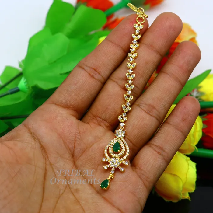 TRIBAL ORNAMENTS 925 sterling silver customized gold tone cubic zircon stone head jewelry mang tika bridal wedding set belly dance charm hair jewelry MT03 Rings