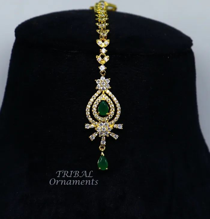 TRIBAL ORNAMENTS 925 sterling silver customized gold tone cubic zircon stone head jewelry mang tika bridal wedding set belly dance charm hair jewelry MT03 Rings