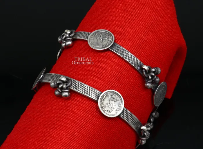 TRIBAL ORNAMENTS 925 sterling silver handmade customized tribal ethnic bangle bracelet best vintage style hanging drops bangles for gifting nba328 Bracelets