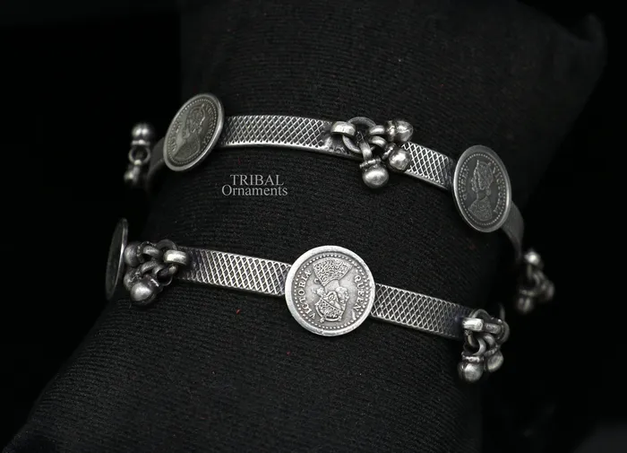 TRIBAL ORNAMENTS 925 sterling silver handmade customized tribal ethnic bangle bracelet best vintage style hanging drops bangles for gifting nba328 Bracelets