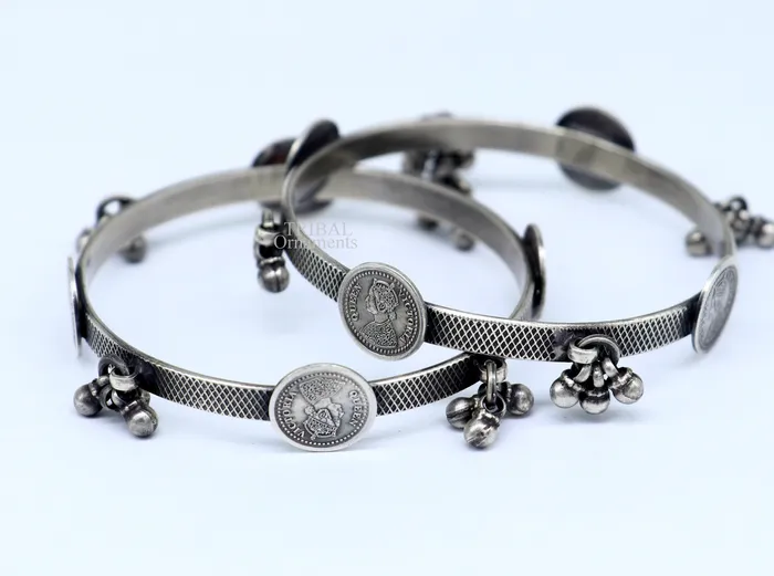 TRIBAL ORNAMENTS 925 sterling silver handmade customized tribal ethnic bangle bracelet best vintage style hanging drops bangles for gifting nba328 Bracelets