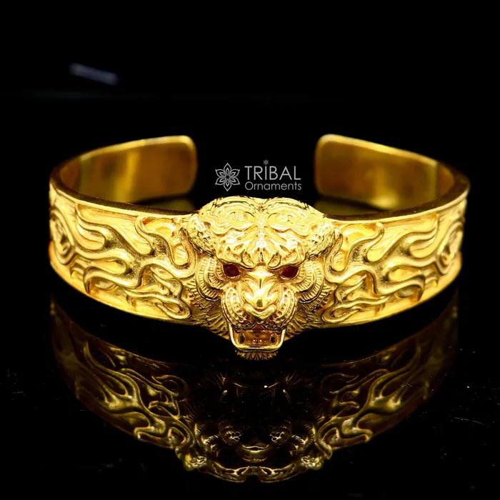 TRIBAL ORNAMENTS 925 Sterling silver handmade excellent lion face solid cuff kada Gold polished bracelet amazing bracelet vintage style mens jewelry cuff147 Bracelets TRIBAL ORNAMENTS 925 Sterling silver handmade excellent lion face solid cuff kada Gold polished bracelet amazing bracelet vintage style mens jewelry cuff147 Bracelets