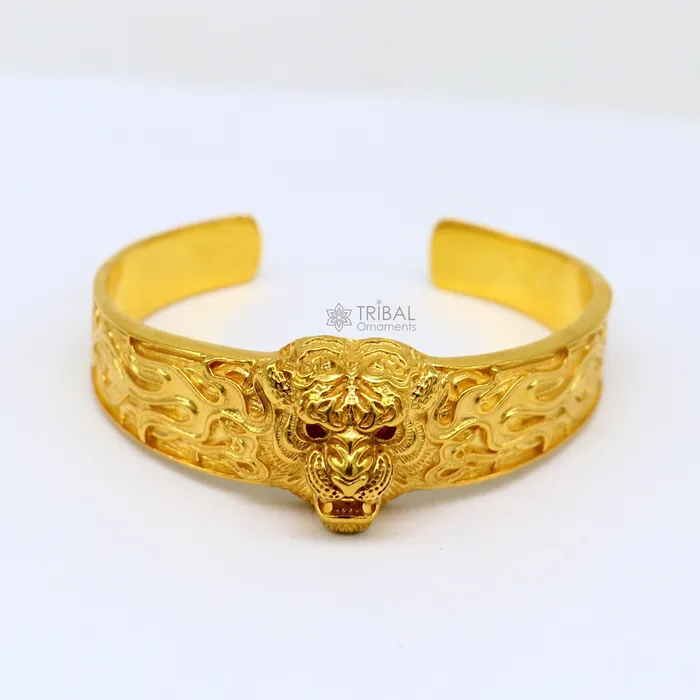 TRIBAL ORNAMENTS 925 Sterling silver handmade excellent lion face solid cuff kada Gold polished bracelet amazing bracelet vintage style mens jewelry cuff147 Bracelets